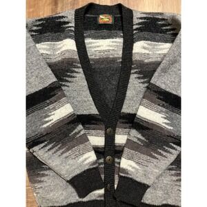 Southwestern Cardigan Sweater Mens Large Gray Black Aztec Knit Button Front